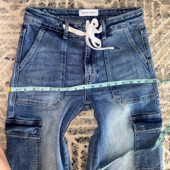 Risen Jeans Women Size 5 / 27 Wide Leg Medium Blue Cargo Large Pockets - Picture 11 of 12